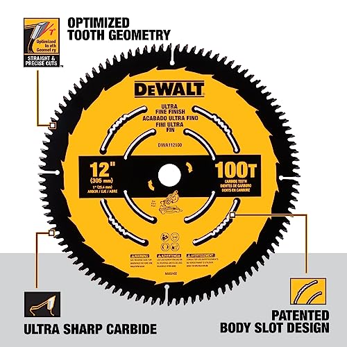 DEWALT Miter Saw Blade, 12 inch, 100 Tooth, Fine Finish, Ultra Sharp Carbide (DWA112100)