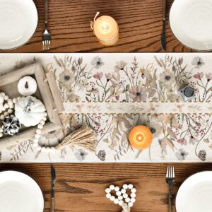 Artoid Mode Wildflower Leaves Floral Fall Table Runner, Autumn Thanksgiving Kitchen Dining Table Decoration for Indoor Outdoor Home Party 13x72 Inch