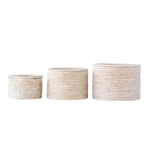 whitewashed woven seagrass baskets with lids (set of 3 sizes) white