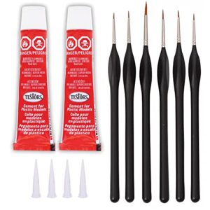 testors plastic cement glue and pixiss miniatures paint brushes - strong, fast drying model glue for model cars, dnd miniatures - fine detail round brushes for watercolor, oil, and acrylic paints