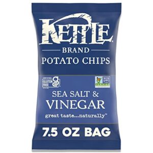 kettle brand sea salt and vinegar kettle potato chips, gluten-free, non-gmo, 7.5 oz bag