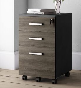 lazio file cabinet with lock - filing cabinet for home and office - 3 drawer small rolling file cabinet -wood printer stand with storage for a4 size/legal documents, file folders (slate gray/black)