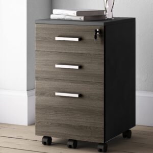 Lazio File Cabinet with Lock - Filing Cabinet for Home and Office - 3 Drawer Small Rolling File Cabinet -Wood Printer Stand with Storage for A4 Size/Legal Documents, File Folders (SLATE GRAY/Black)