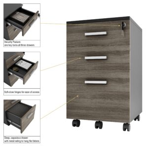 Lazio File Cabinet with Lock - Filing Cabinet for Home and Office - 3 Drawer Small Rolling File Cabinet -Wood Printer Stand with Storage for A4 Size/Legal Documents, File Folders (SLATE GRAY/Black)