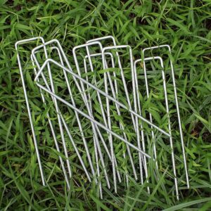 6 Inches Heavy Duty Galvanized Steel Garden Stakes Staples Securing Pegs for Securing Weed Fabric Landscape Fabric Netting Ground Sheets and Fleece, Christmas Decoration, Accessories (10, Silver)