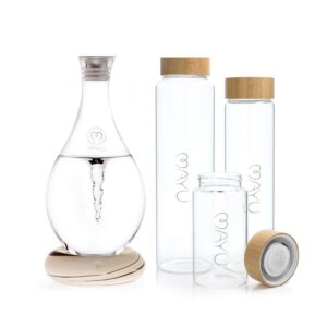 mayu swirl structured water pitcher + 3 size premium glass bottles "home hydrate bundle"
