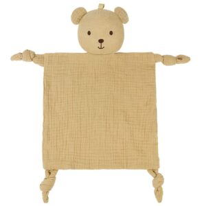organic cotton muslin lovey blanket, organic cotton muslin bear security blanket soft & breathable baby gifts for boys and girls