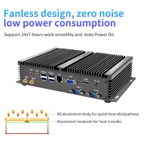 Kinupute Fanless Mini PC, Industrial Desktop Computer i7-8550U Windows 10 Pro, 16GB DDR4, 256GB SSD, 2xCOM, 4xUSB 3.0, HDMI/VGA Port, 4K, Gigabit Ethernet, 2.4G+5G WiFi for Industry Business Home