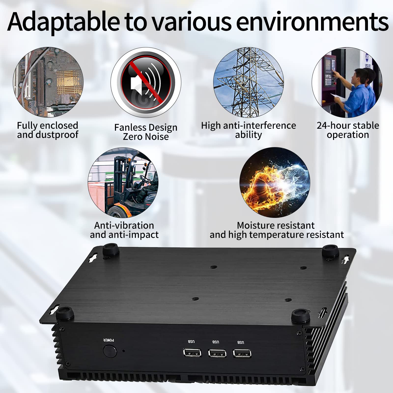 Kinupute Fanless Mini PC, Industrial Desktop Computer i7-8550U Windows 10 Pro, 16GB DDR4, 256GB SSD, 2xCOM, 4xUSB 3.0, HDMI/VGA Port, 4K, Gigabit Ethernet, 2.4G+5G WiFi for Industry Business Home