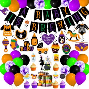 funnlot a baby is brewing baby shower decorations 47pcs baby shower halloween decorations with baby is brewing balloons banner halloween baby shower decorations for halloween party supplies favors