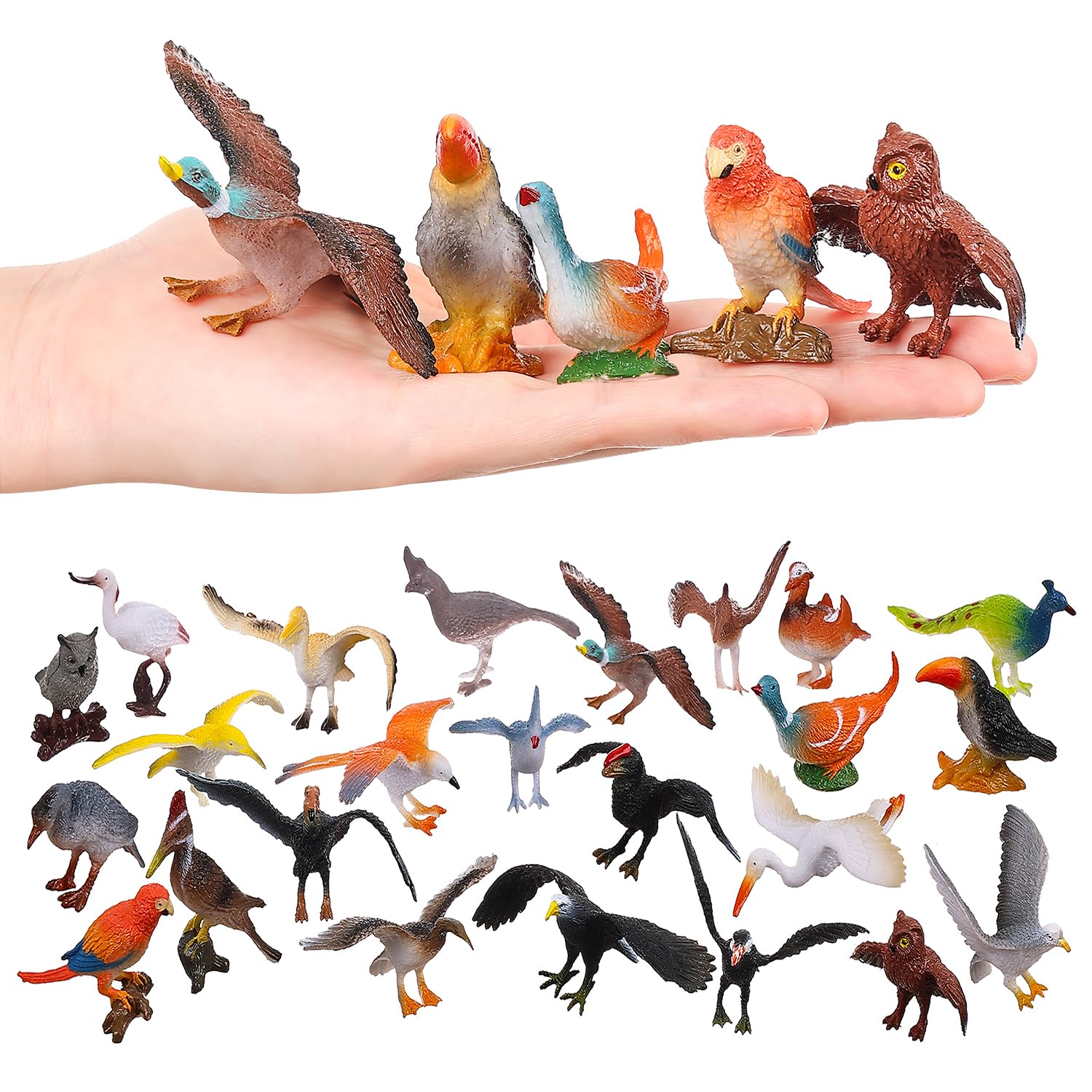 HOMNIVE Birds Figurines, 23pcs Realistic Eagle Parrot Robin Owl Toy Bird, Fairy Garden Accessories, Learning Educational Toys for Dollhouse Birthday Cake Topper Gift for Kids Toddler