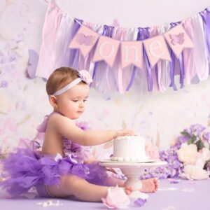 Butterfly One Birthday Highchair Banner - First Birthday Highchair Banner，one High Chair Banner，1st Birthday High Chair Banner，one Party Decoration Photo Props Cake Smash