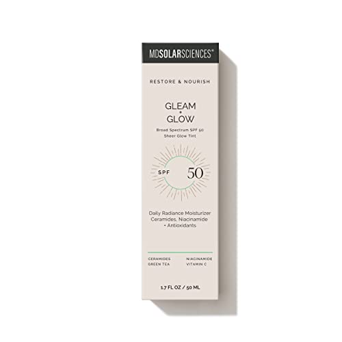 MDSolarSciences Gleam and Glow SPF 50–Highlight Tinted Moisturizer with Broad Spectrum UV Protection–Blendable Sunscreen with Antioxidant VitaminC and Green Tea–Sheer, Natural Glow,1.7 Fl Oz, Lavender