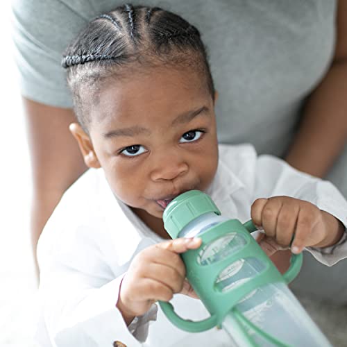 Dr. Brown's Milestones Narrow Sippy Spout Bottle with 100% Silicone Handles, Easy-Grip Handles with Soft Sippy Spout, 8oz/250mL, Green & Gray, 2-Pack, 6m+