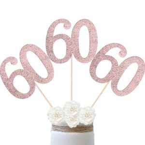 10-pack double sided glitter 60th birthday centerpiece anniversary centerpiece sticks, number 60 table topper cake topper for 60th birthday anniversary table party decorations (double sided rose gold)