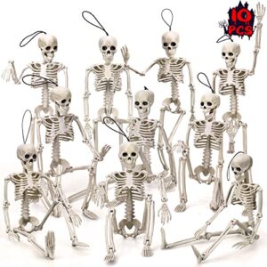 toy life 10 pcs halloween hanging skeleton decoration, 16” posable skeleton halloween decoration, skeleton decor, halloween decorations outdoor indoor, halloween party decoration, plastic skeleton