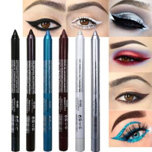 evpct 6Pcs White Glitter Eyeliner Pencils Set delineadores de colores para ojos lapiz negro a prueba de agua Black Silver Blue Red Brown Metallic Colorful Liquid Eye Liners Waterproof