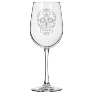 mip brand wine glass for red or white wine sugar candy skull (16 oz tall stemmed)