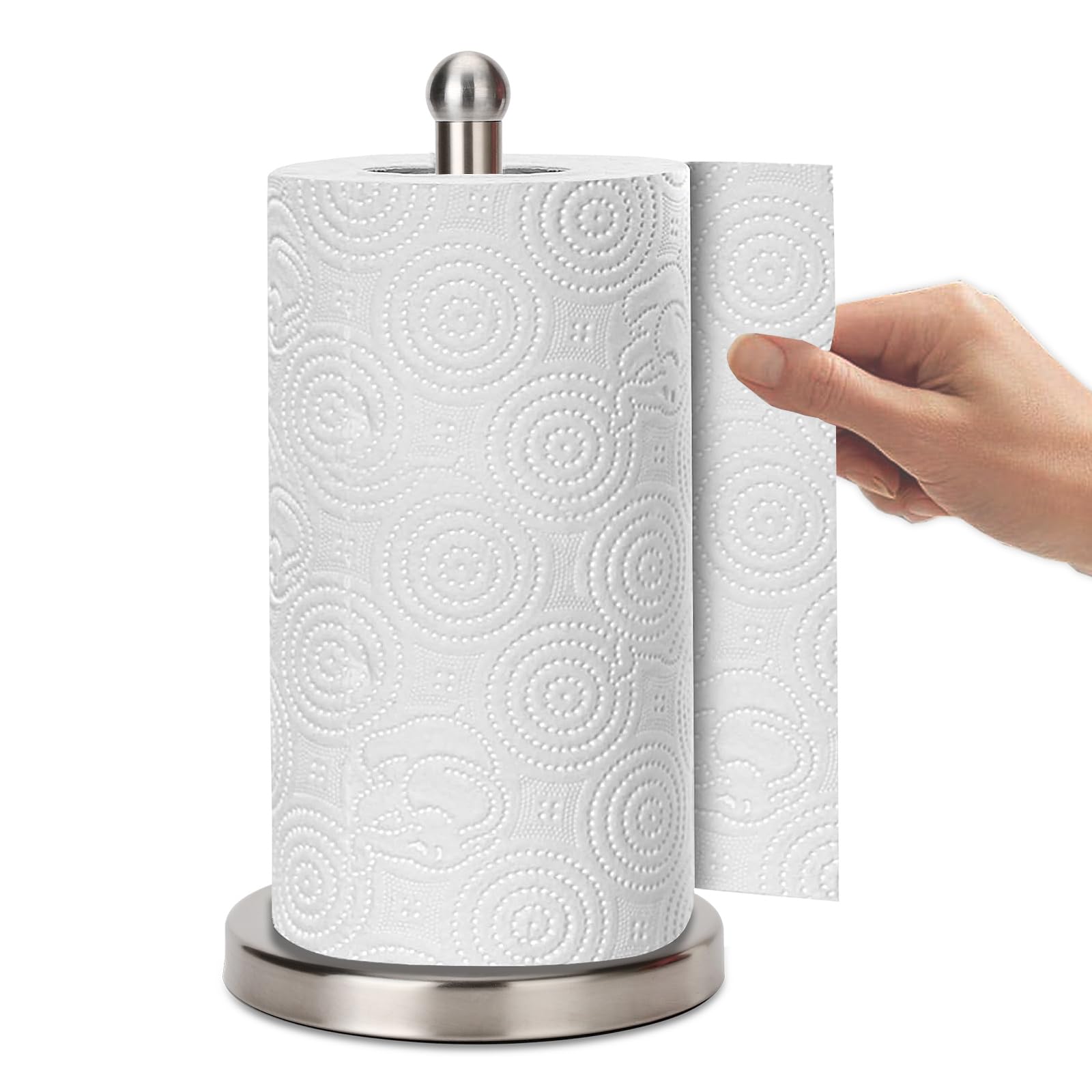 Paper Towel Holder Countertop with Heavy Base, Standing Paper Towel Roll Holder for Kitchen Bathroom, Paper Towel Holder Stand with Weighted Base for One-Handed Operation