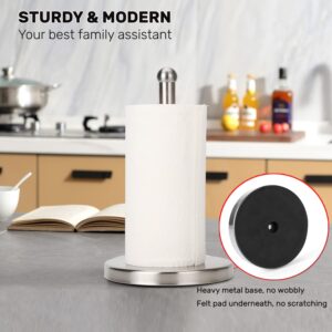 Paper Towel Holder Countertop with Heavy Base, Standing Paper Towel Roll Holder for Kitchen Bathroom, Paper Towel Holder Stand with Weighted Base for One-Handed Operation