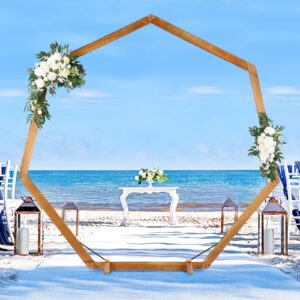 loninak heptagonal wooden/wood arch 7.2ft for wedding ceremony, arbor backdrop stand for garden parties, indoor, outdoor, autumn theme, rustic decorations