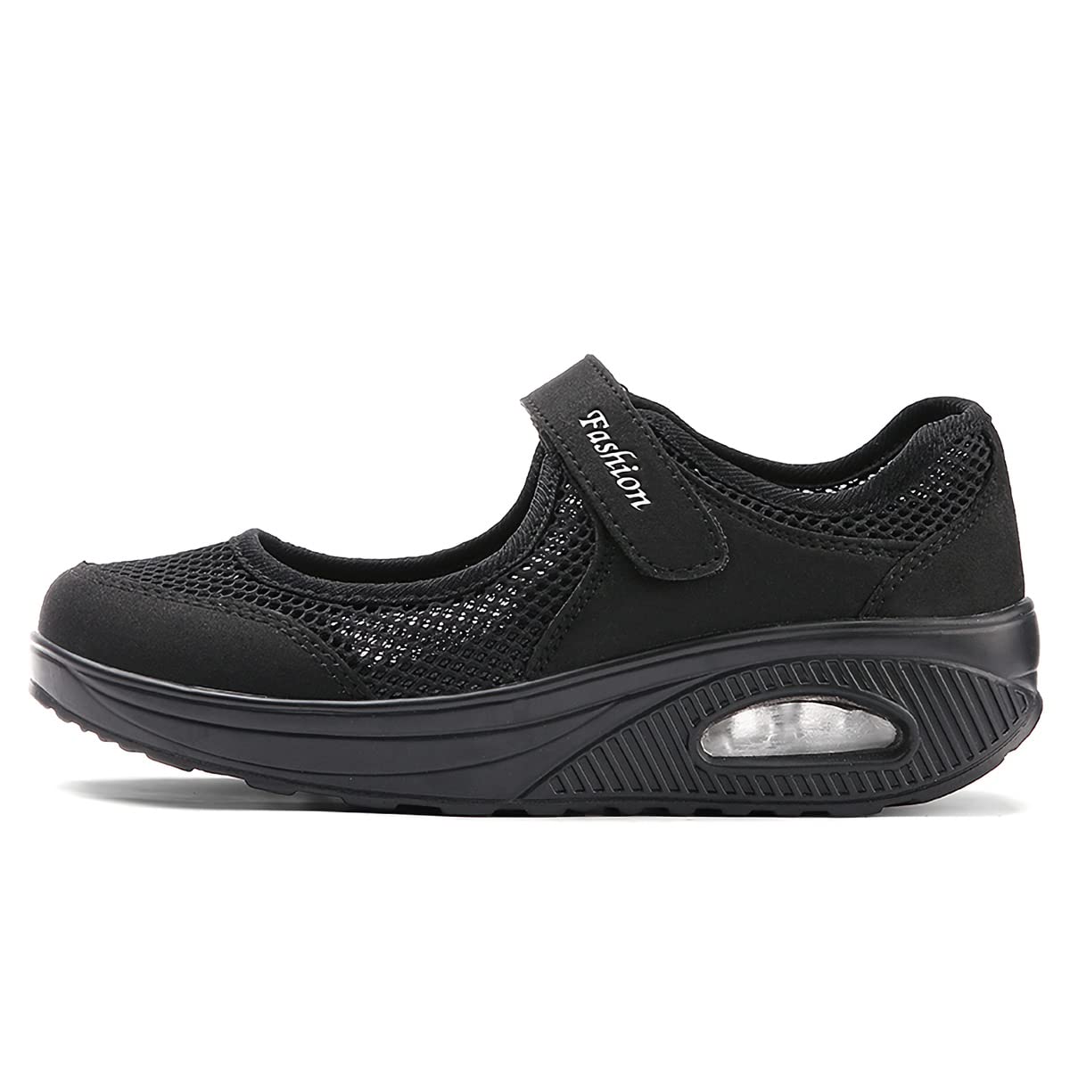L LOUBIT Women's Platform Walking Shoes Breathable Mesh Sneakers Comfort Working Nursing Shoes Lightweight Wedge Loafers Black 40