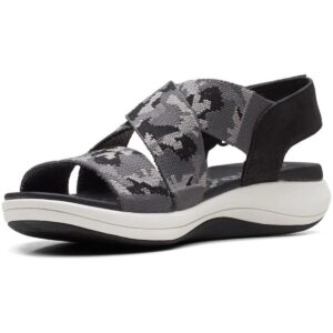 clarks women's cloudsteppers mira lily sandals, black camo, 8 w