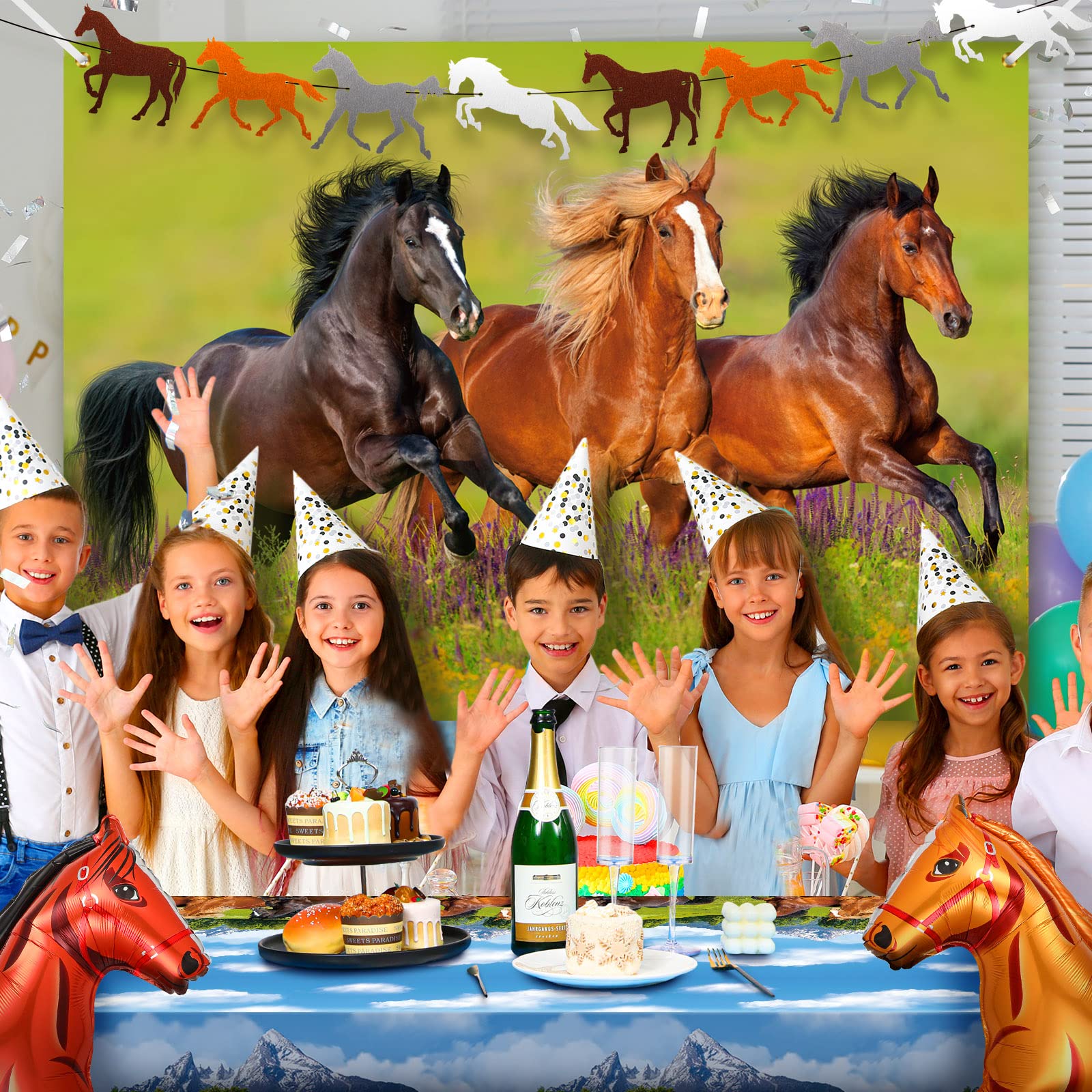 8 Pcs Horse Birthday Party Decorations Supplies Include Horse Garland Paper Banners Horse Plastic Tablecloths Horse Racing Decoration Backdrop Cowboy Cowgirl Horse Balloon