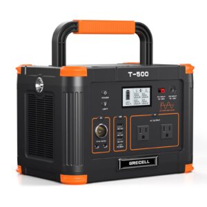 portable power station 500w(peak 1000w), 519wh outdoor solar generator backup battery pack with 2 110v ac outlets, 500w 10-port powerhouse for rv/van camping fishing climbing road trip home emergency