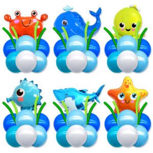 66 pcs sea animal balloons sets shark octopus crab seahorse whale starfish animals balloons blue balloons green seaweed balloons for ocean sea themed birthday party decorations baby shower supplies