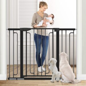 36" extra tall baby gate for stairs doorways, alvod 29.93-51.5" wide auto close wide baby gate with 2-way door, wall pressure mounted walk through baby gate for dogs and kids