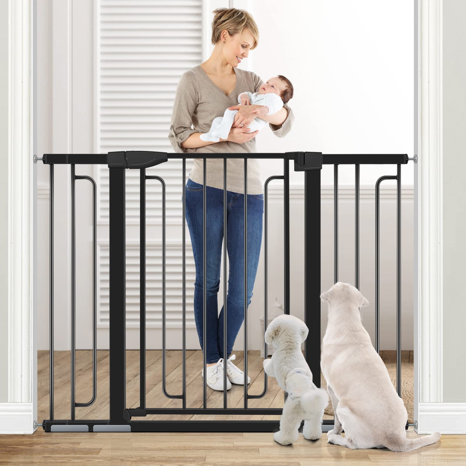 36" Extra Tall Baby Gate for Stairs Doorways, ALVOD 29.93-51.5" Wide Auto Close Wide Baby Gate with 2-Way Door, Wall Pressure Mounted Walk Through Baby Gate for Dogs and Kids