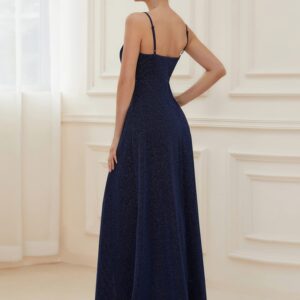 Ever-Pretty Women's Spaghetti Strap Summer V-Neck Formal Prom Evening Dress with Slit Navy Blue US6