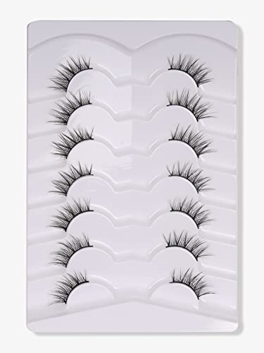 GMAGICTOBO Natural Half Lashes Short False Eyelashes Wispy Lashes Pack Cat Eye 3D Faux Mink Lashes 7 Pairs Multipack