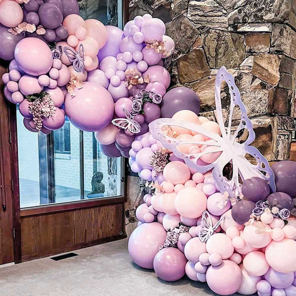 Purple Pink Balloon Garland Kit Double Stuffed Lavender Light Pink Pastel Balloon Arch with Dark Purple Lilac Metallic Latex Balloons for Baby Shower Birthday Bridal Wedding Princess Party Decoration