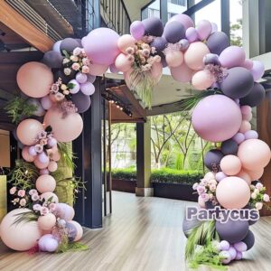 Purple Pink Balloon Garland Kit Double Stuffed Lavender Light Pink Pastel Balloon Arch with Dark Purple Lilac Metallic Latex Balloons for Baby Shower Birthday Bridal Wedding Princess Party Decoration