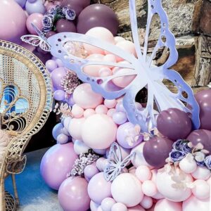 Purple Pink Balloon Garland Kit Double Stuffed Lavender Light Pink Pastel Balloon Arch with Dark Purple Lilac Metallic Latex Balloons for Baby Shower Birthday Bridal Wedding Princess Party Decoration