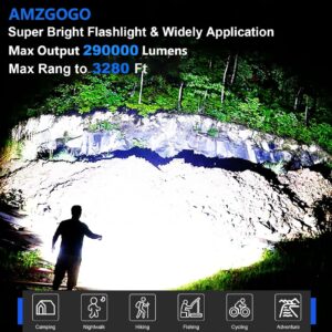 AMZGOGO Flashlights High Lumens Rechargeable, 250000 Lumens Super Bright LED Flashlight with USB Cable, Brightest Flash Light with 3 Modes Waterproof, Powerful Handheld Flashlight for Home, Camping