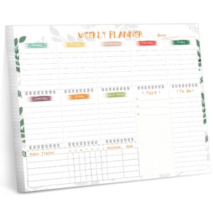 weekly planner notepad - undated tear-off desk notepad for to do list, notes and habit tracker -52 thick pages weekly calendar for work goals daily schedule, 8.5 x 11”