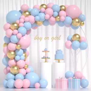 diy gender reveal balloons arch pink and blue gender reveal balloons garland kit with metallic gold balloons gender reveal decorations for he or she boy or girl party supplies gender reveal balloons