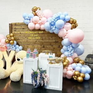 DIY Gender Reveal Balloons Arch Pink And Blue Gender Reveal Balloons Garland Kit With Metallic Gold Balloons Gender Reveal Decorations For He or She Boy or Girl Party Supplies Gender Reveal Balloons