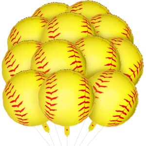 softball foil balloons softball party favors softball balloons round sports themed party softball backdrop for birthday party boys girls baby shower decorations (12 pieces)