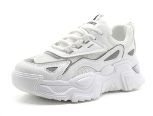 yyspr women's fashion platform lace up sneakers lightweight walking running shoes white 8 us