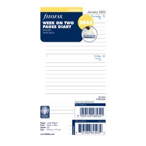 filofax refill, personal/compact size, week-to-view, white paper, ruled, english, 2023 (c68418-23) (68418-2018)