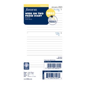 Filofax Refill, Personal/Compact Size, Week-to-View, White Paper, Ruled, English, 2023 (C68418-23) (68418-2018)