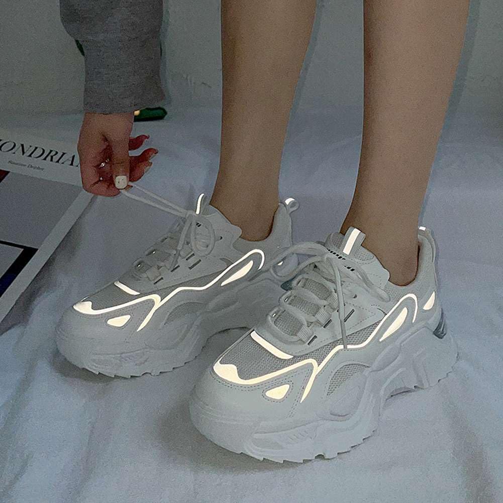 YYSPR Women's Fashion Platform Lace Up Sneakers Lightweight Walking Running Shoes White 8.5 US