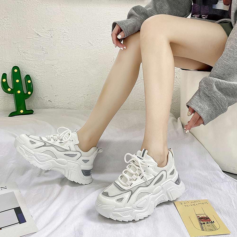 YYSPR Women's Fashion Platform Lace Up Sneakers Lightweight Walking Running Shoes White 8.5 US