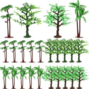 24 pcs mini toy jungle trees plastic model coconut trees figurines with base cake decoration rainforest diorama supplies scenery architecture trees for craft, building, scenery landscape, 4 styles