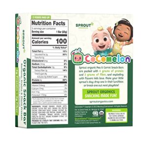 CoComelon Sprout Organic Baby Food, Toddler Snacks, Bananas, Peas and Carrots Snack Bar (6 pack)