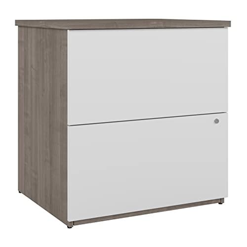 Bestar Ridgeley 2 Drawer Lateral File Cabinet, 28W, Silver Maple & Pure White